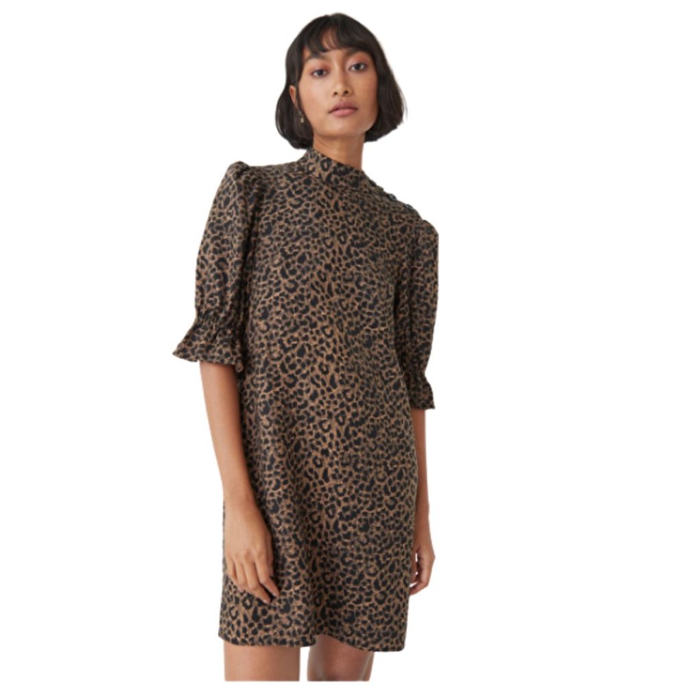 & Other Stories Puff Sleeve Leopard Print Mini Dress | Sz. 4